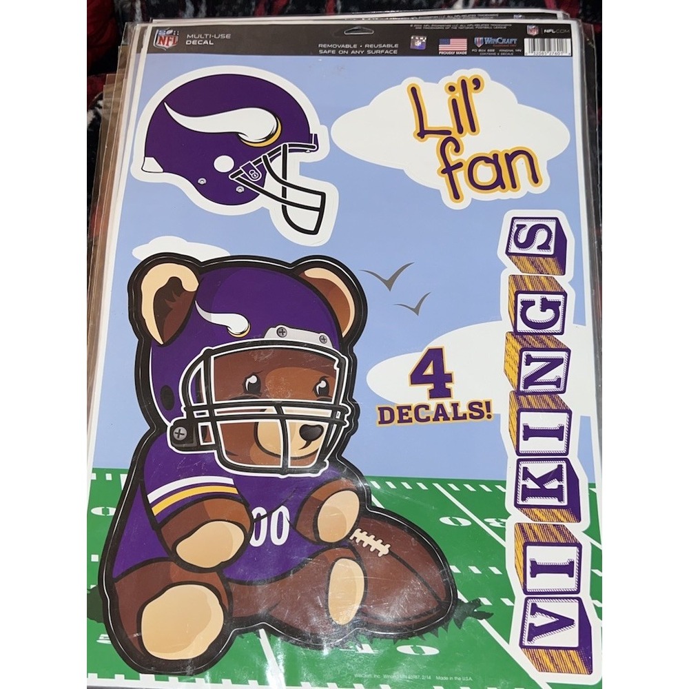 MN Vikings Minnesota NFL Lil' Fan Football Reusable Multi Use Decals 11"X17" 1